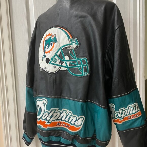 Y2K 90’s NFL MIAMI DOLPHINS MOTO JACKET Sz XL BLACK/ TEAL ORANGE RETRO FOOTBALL - Picture 14 of 16